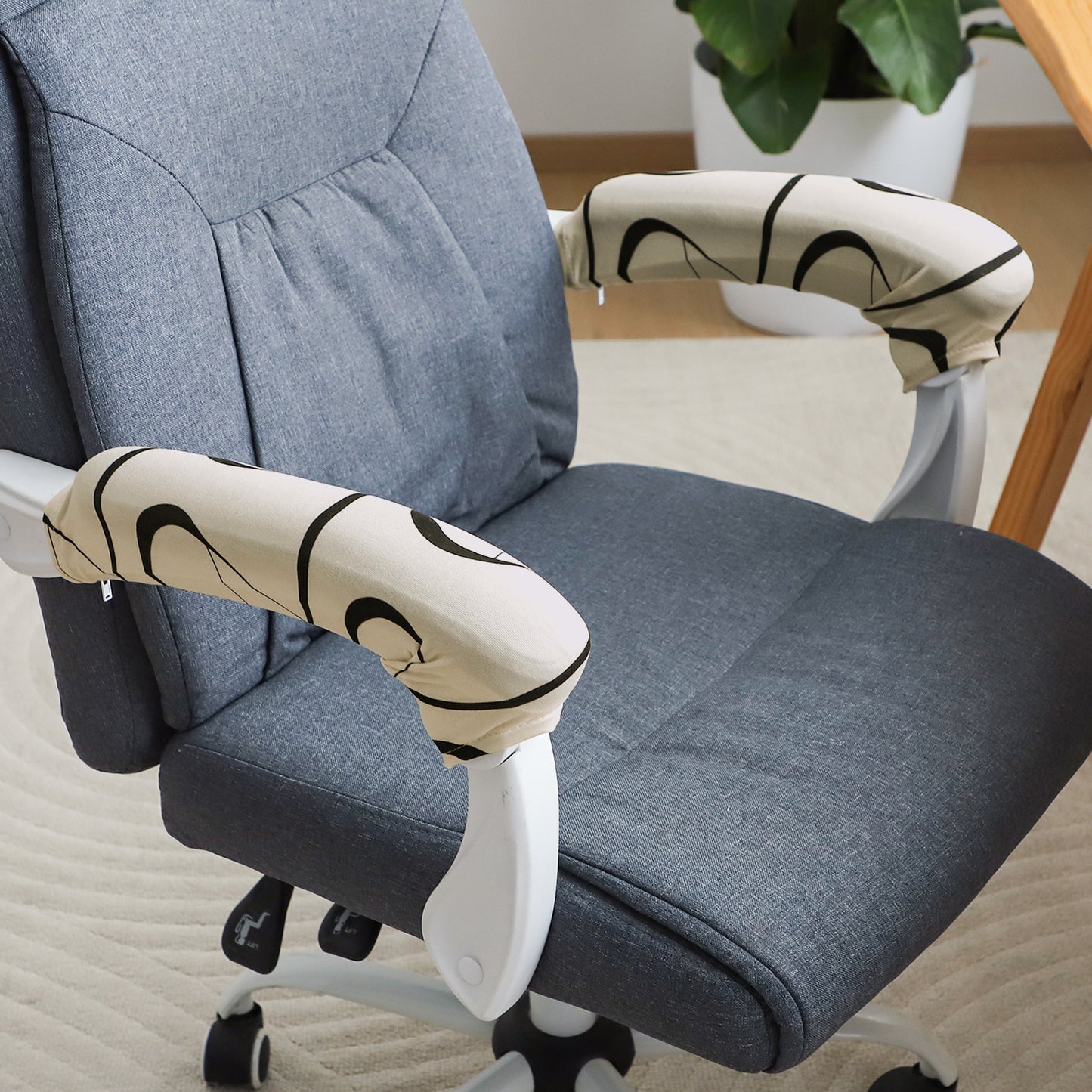 140gsm Printed Armrest Covers for Office Chair (Zipper Style), 1 Pair, Natural Beige Abstract Art