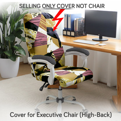 Printed Office Chair Cover for Executive Chair (High-Back) – 140 GSM Stretchable Fabric – Washable & Anti-Slip – Fits Big & Tall Office Chairs, Wine Abstract Geometry