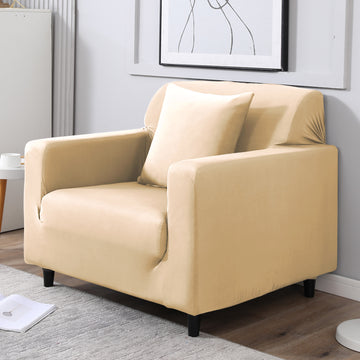 Plain beige non slip stretchable1 seater sofa cover​ 
