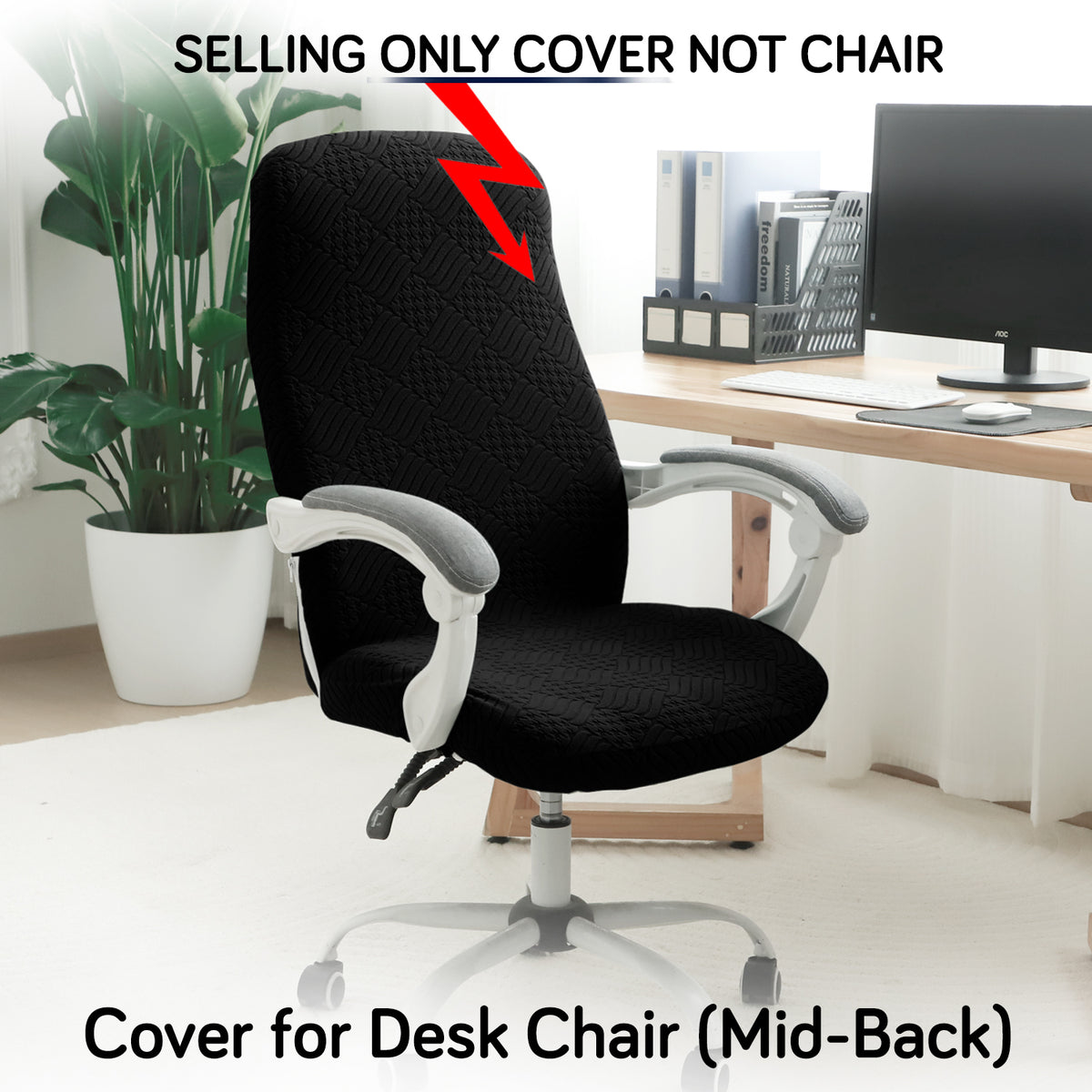 Office Chair Cover for Desk Chair (Mid-Back) – 170 GSM Stretch Jacquard – Washable, Durable & Anti-Slip – Fits Mid-Back Office Chairs, Black