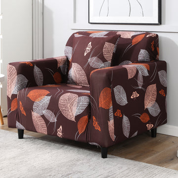 Dark Brown Leaf non slip elastic 1 seater sofa cover​