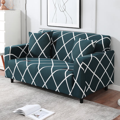 Teal Diamond non slip elastic 2 seater sofa cover