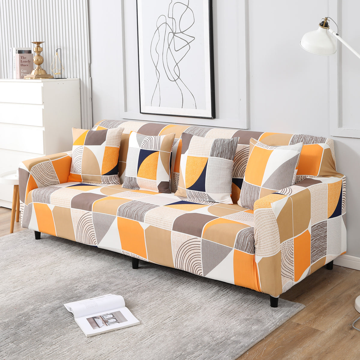 Square Abstract, non slip, Stretchable 4 seater sofa cover​s