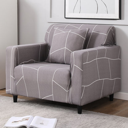 Ash Grey Abstract non slip elastic 1 seater sofa cover​