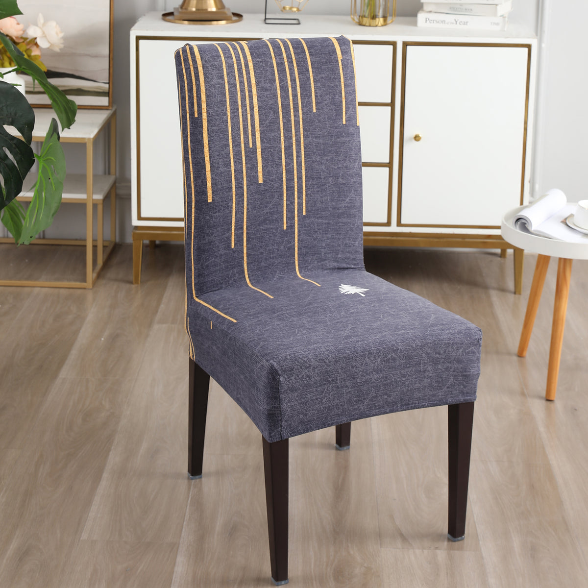 Elastic Stretchable Dining Chair Cover, Midnight Blue lines