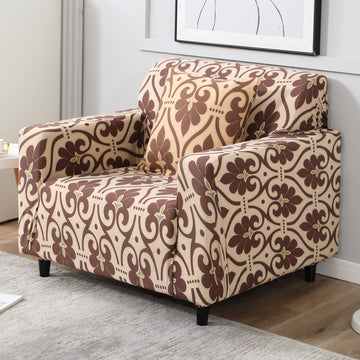 Beige Damask Printed stretchable single sofa cover​