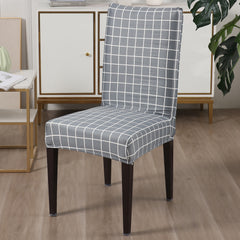 Elastic Stretchable Dining Chair Cover, Grey Checks