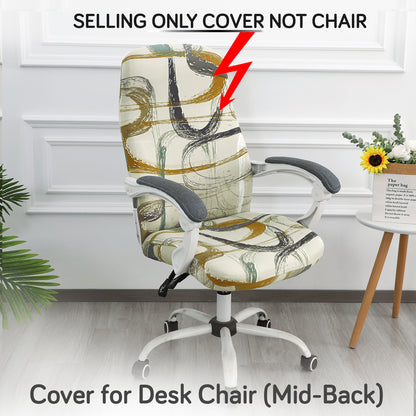 Printed Office Chair Cover for Desk Chair (Mid-Back) – 140 GSM Stretch Fabric – Durable & Anti-Slip – Fits Mid-Back Office Chairs, Parchement Beige Abstract Art - Medium