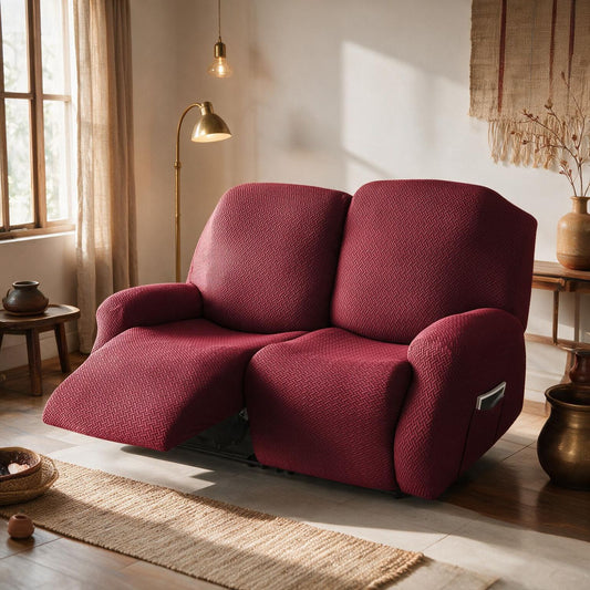 Burgundy Jacquard Recliner Sofa Cover | Non-Slip & Full Fitted
