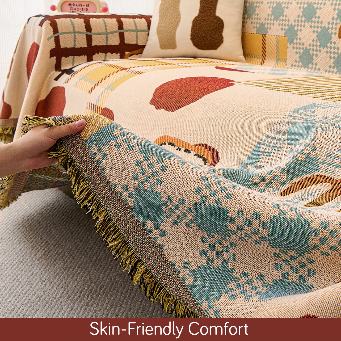 All-Season Chenille Sofa Throw, Patchwork Puppy Series