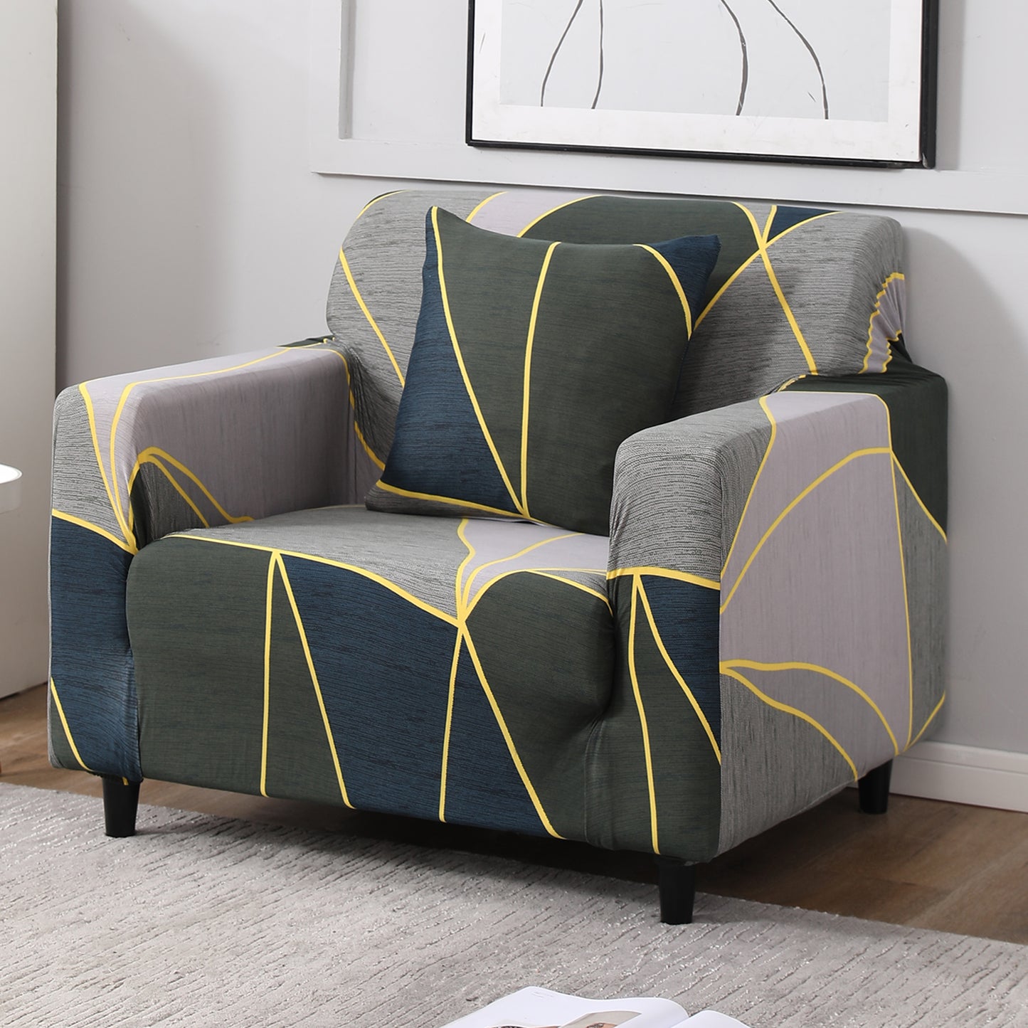 Seaweed Geometric Abstract non slip elastic 1 seater sofa cover​