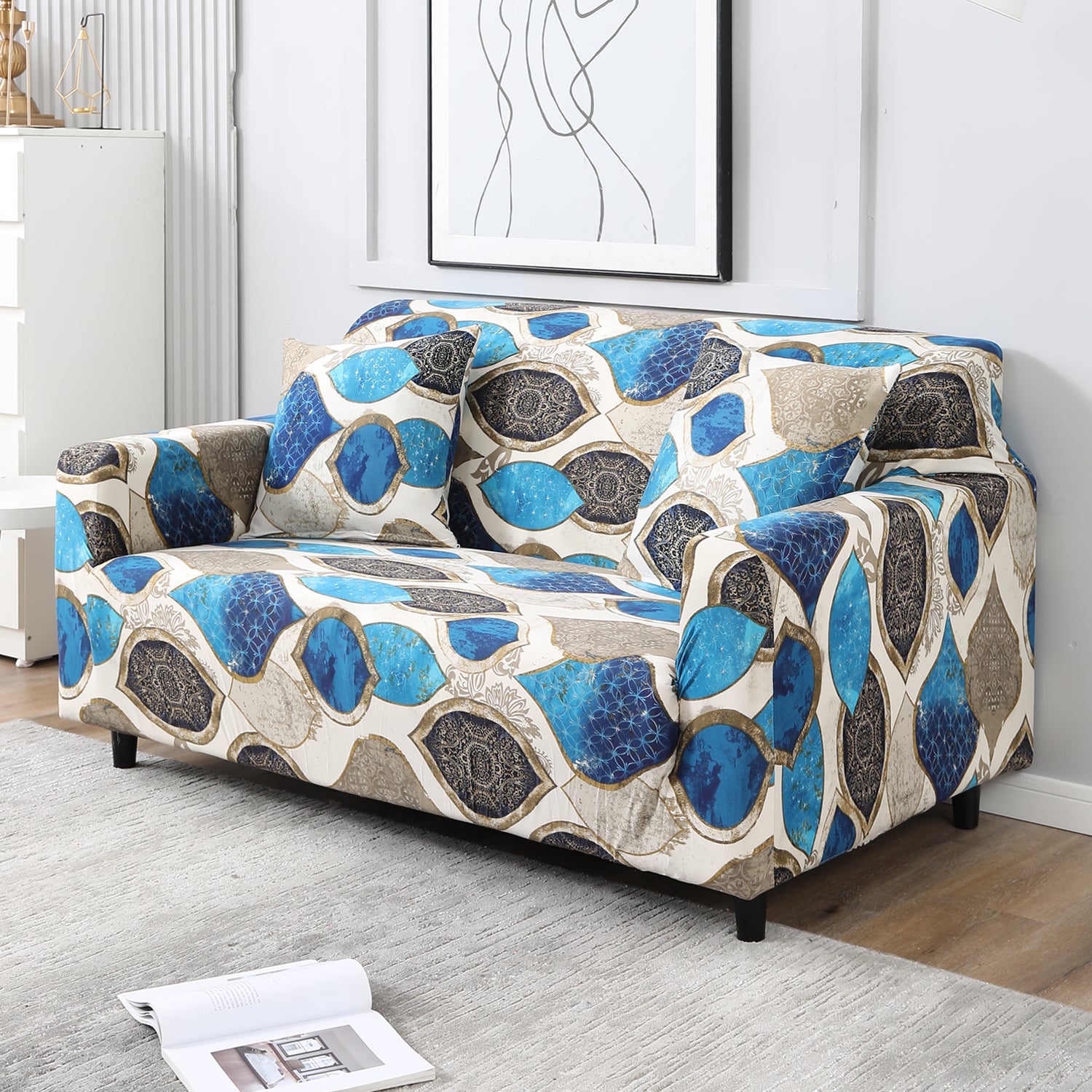 Egyptian Art stretchable two seater sofa cover