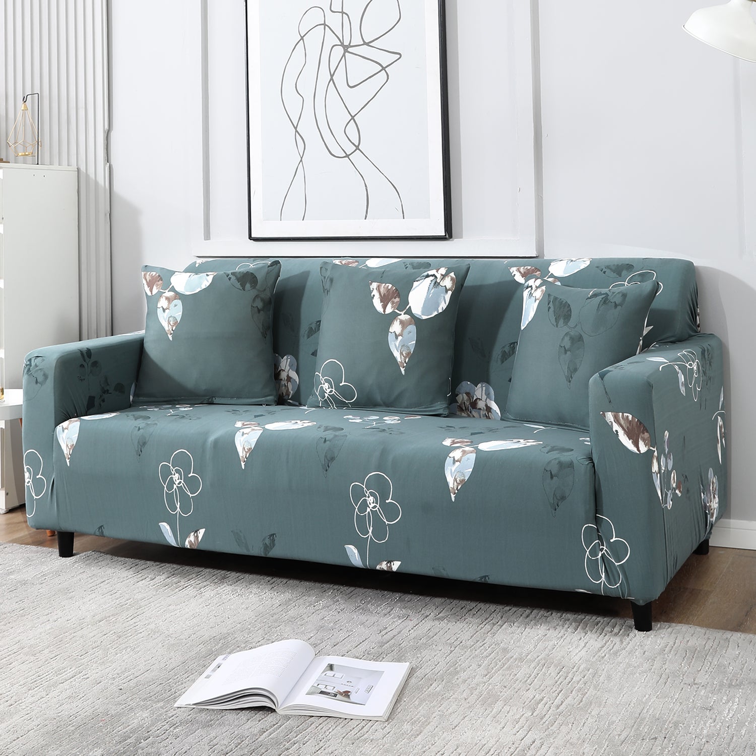 Smokey Grey modern elastic 3 seater sofa cover​s