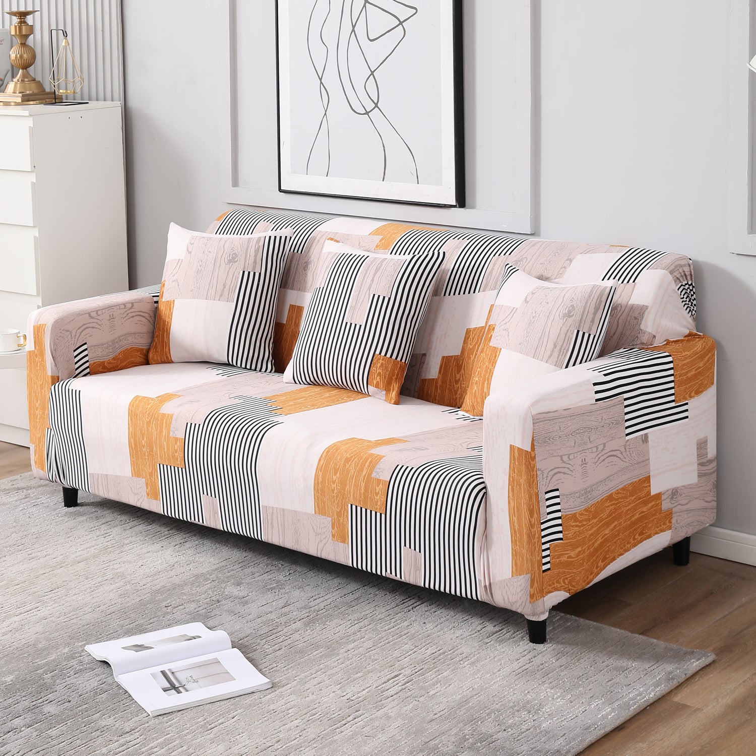 Elastic Stretchable Printed Sofa Cover, Abstract Print