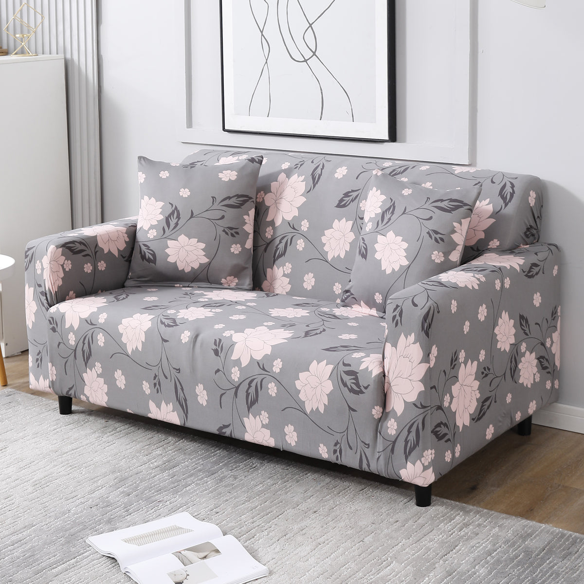 Grey Dahila non slip elastic 2 seater sofa cover