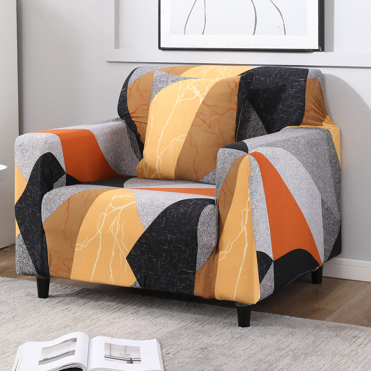 Multicolor Geometric Abstract non slip elastic 1 seater sofa cover​