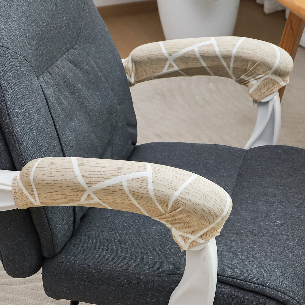 140gsm Printed Armrest Covers for Office Chair (Zipper Style), 1 Pair, Beige Abstract Geometry
