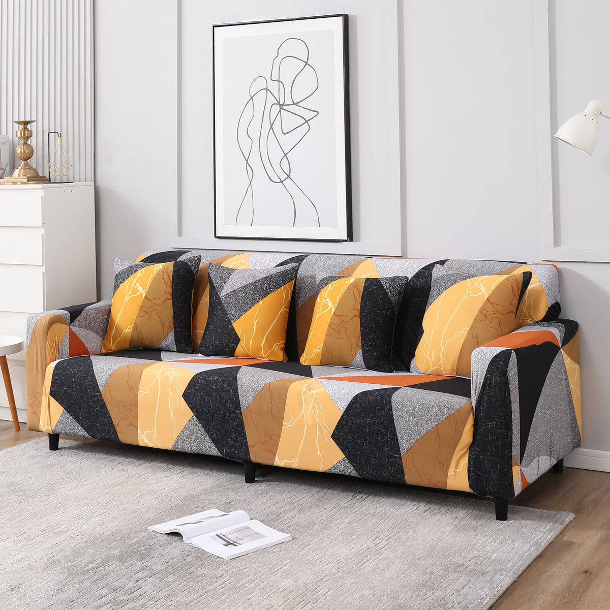 Multicolor Geometric Abstract, non slip, Stretchable 4 seater sofa cover​s