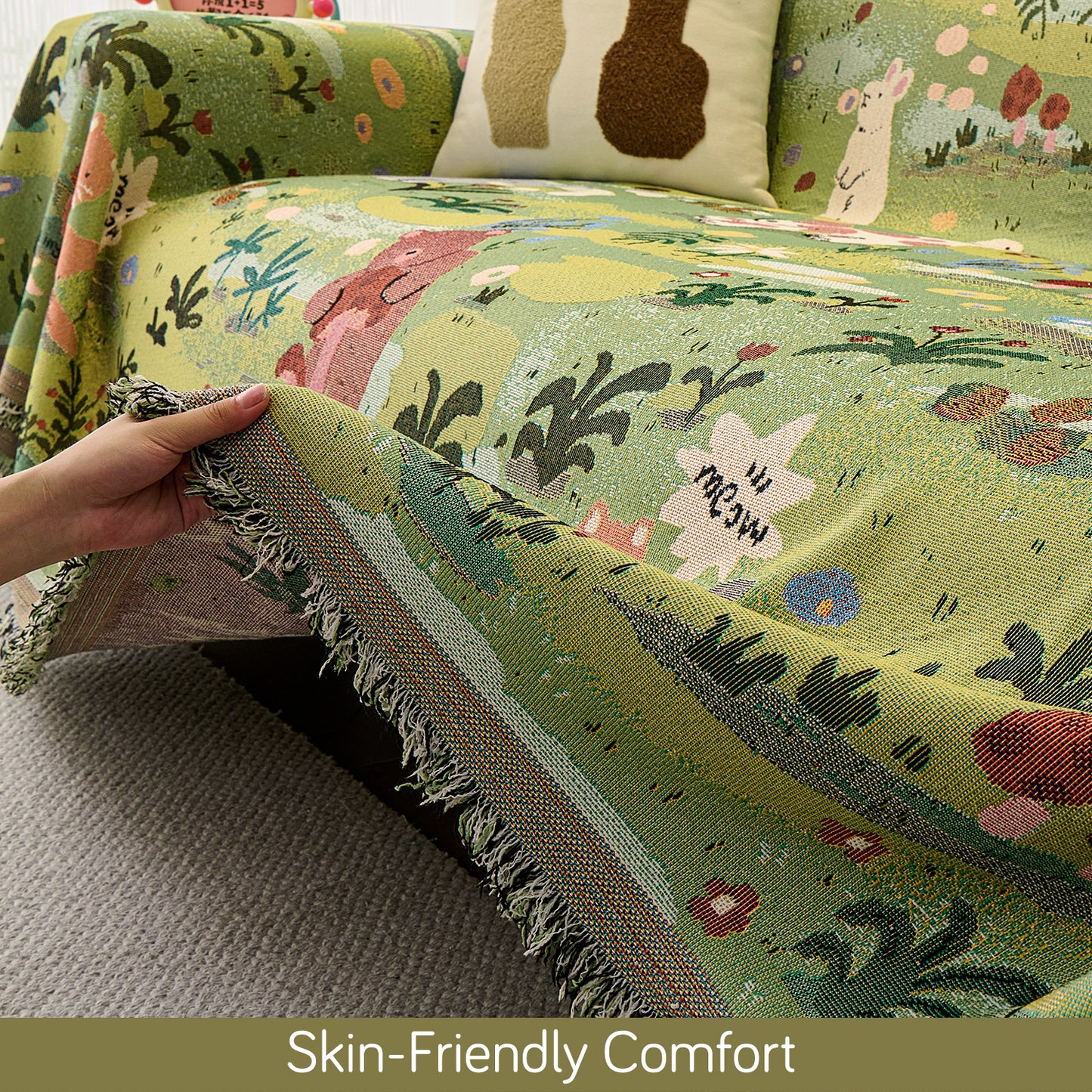 All-Season Chenille Sofa Throw, Forest Story Series