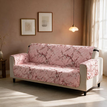 Quilted Waterproof Sofa Cover Mat with Pockets on Armrest Cover - Blossom Flower Pink
