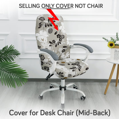 Printed Office Chair Cover for Desk Chair (Mid-Back) – 140 GSM Stretch Fabric – Washable, Durable & Anti-Slip – Fits Mid-Back Office Chairs, Feather Brown Floral - Medium