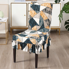 Elastic Stretchable Dining Chair Cover with Frill, Multicolor Geometric Print
