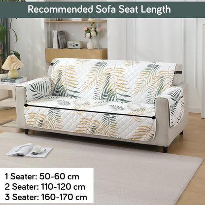 Quilted Waterproof Sofa Cover Mat with Pockets on Armrest Cover - Palm Leaves Forest Green