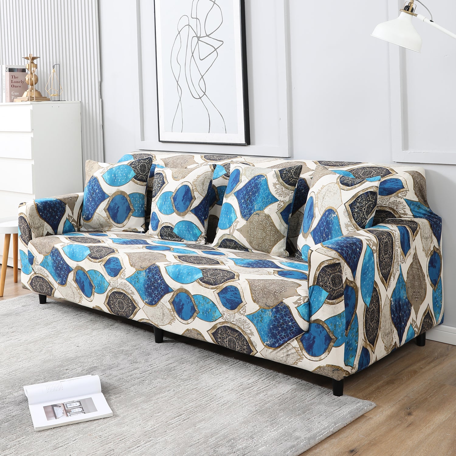 Egyptian Art, non slip, elastic 4 seater sofa cover​s
