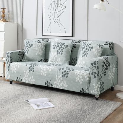 Grey Leaves Printed non slip elastic 3 seater sofa cover
