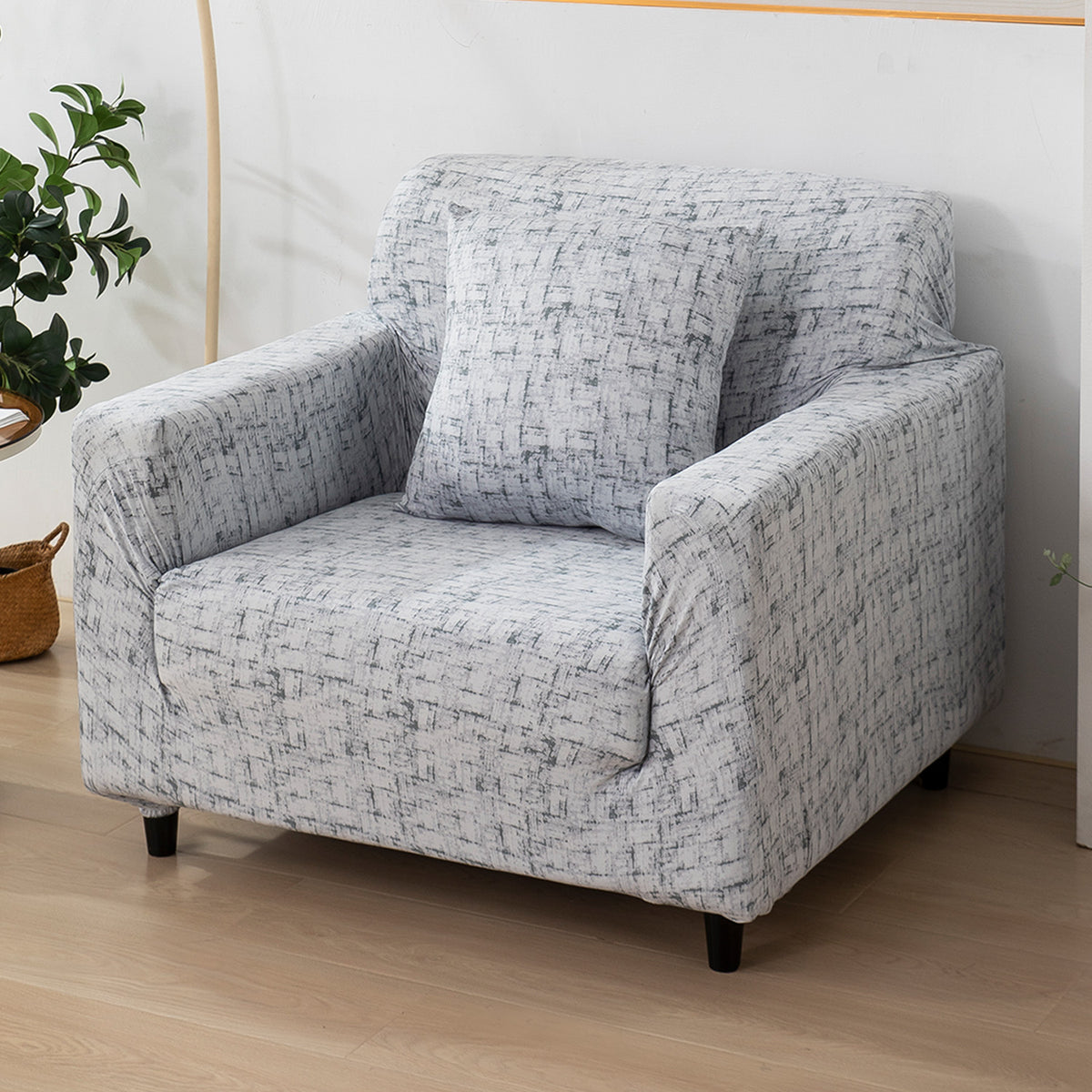 Abstract Grey Lines Printed non slip elastic 1 seater sofa cover​