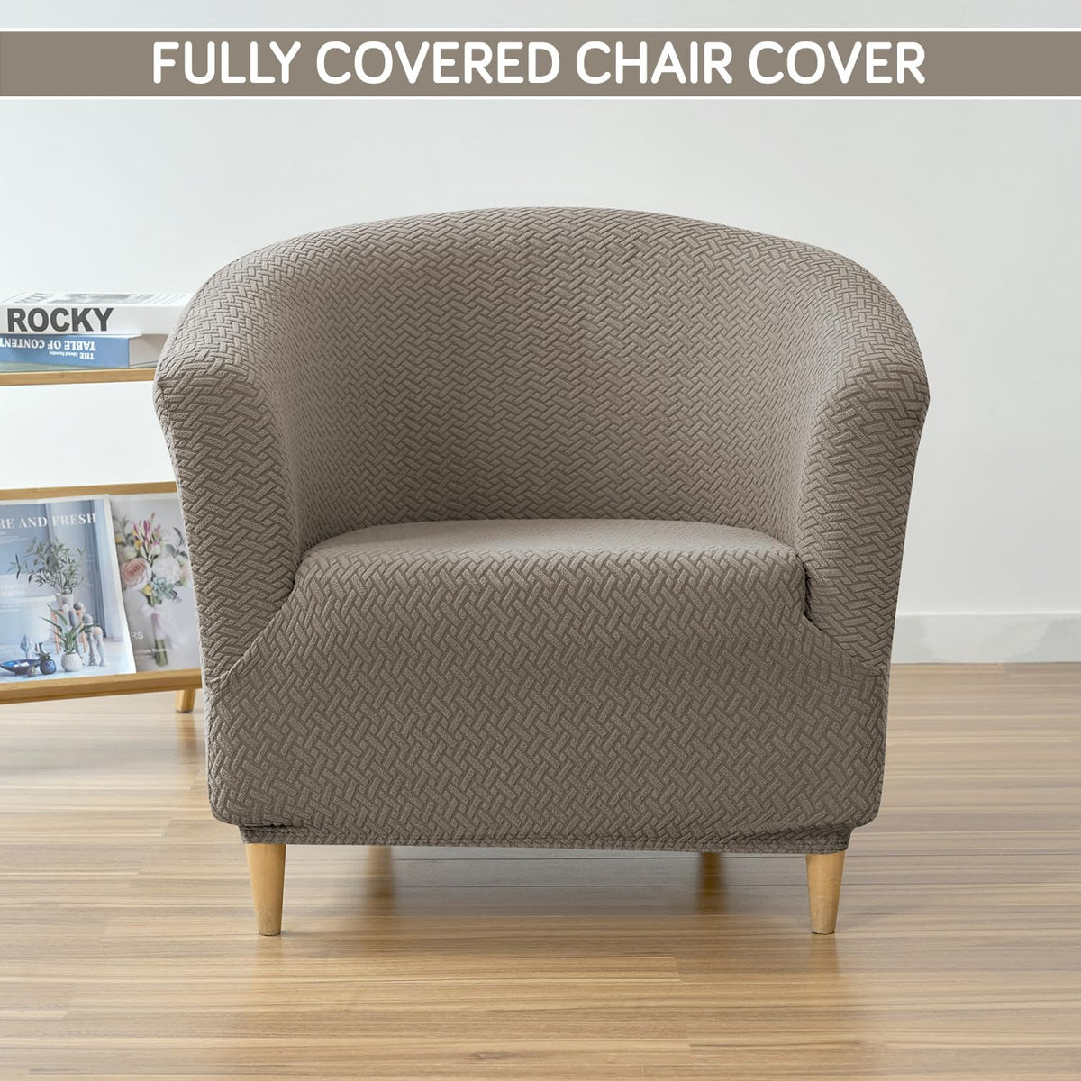 Premium Jacquard Stretchable Tub Chair Cover Slipcover, Taupe Brown