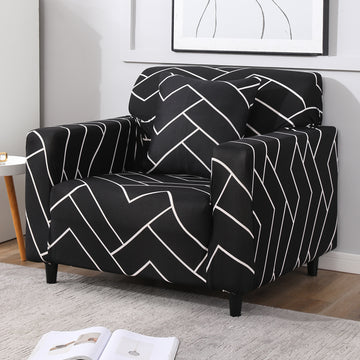 Black Chevron Print non slip elastic 1 seater sofa cover​
