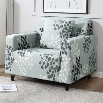 Grey Leaves Printed non slip elastic 1 seater sofa cover​ & cushion cover