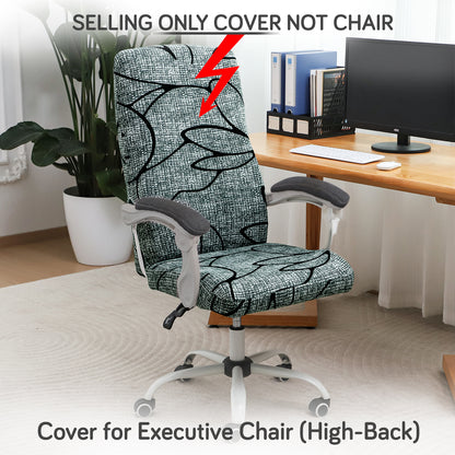Printed Office Chair Cover for Executive Chair (High-Back) – 140 GSM Stretchable Fabric – Washable & Anti-Slip – Fits Big & Tall Office Chairs, Intense Grey Abstract Floral