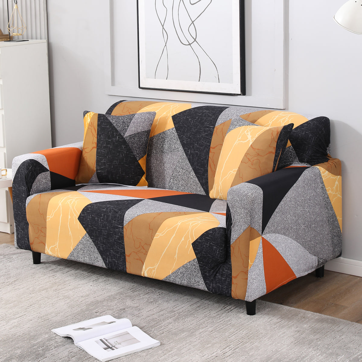 Multicolor Geometric Abstract stretchable two seater sofa cover