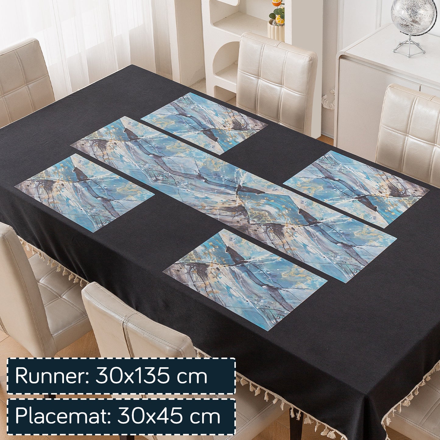 Marble Fusion PVC Mats for Dining Table, Artistic Stroke - Slate Blue