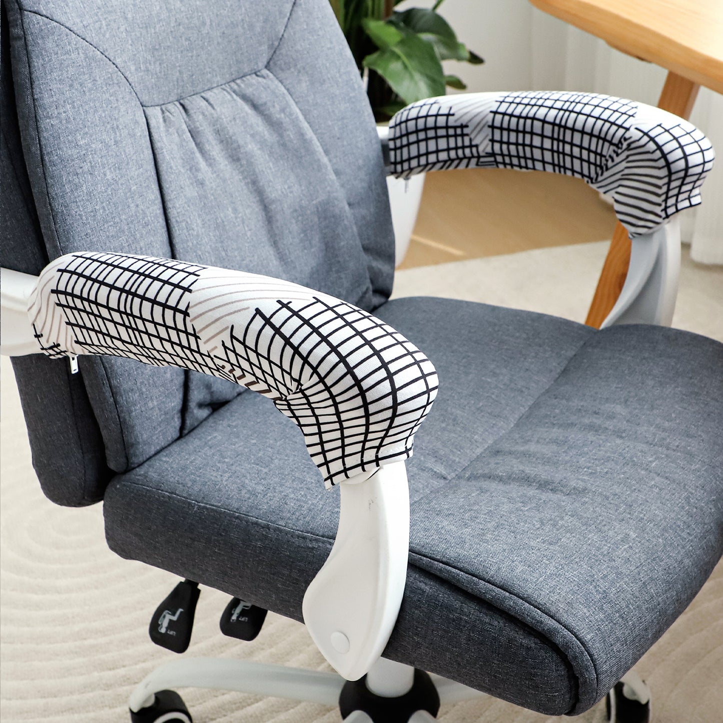 140gsm Printed Armrest Covers for Office Chair (Zipper Style), 1 Pair, Snow White Black Geometry