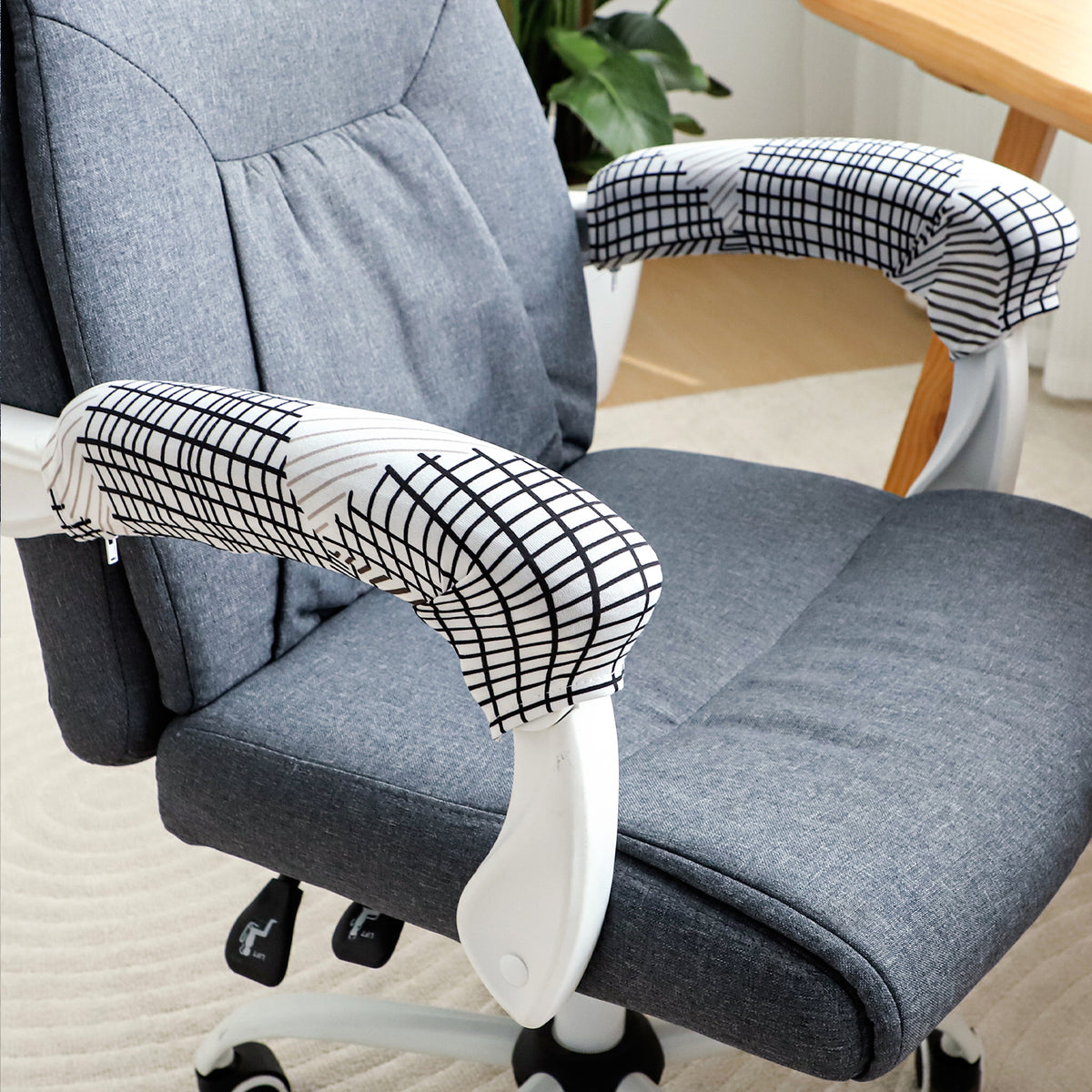 140gsm Printed Armrest Covers for Office Chair (Zipper Style), 1 Pair, Snow White Black Geometry
