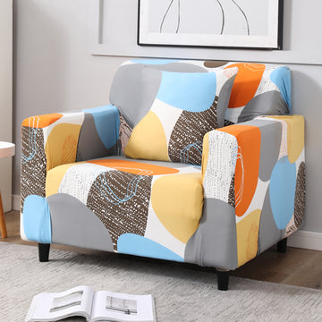 Multicolor Pebbles Print non slip elastic 1 seater sofa cover​