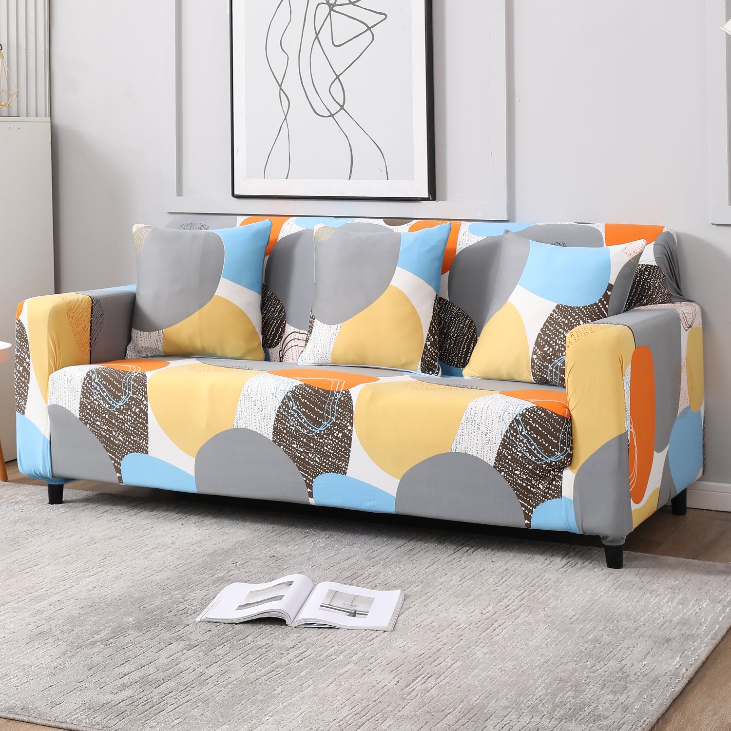 Multicolor Pebbles Print stretchable 3 seater sofa cover​s