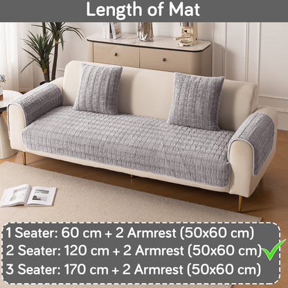 Premium Plush Anti Slip Sofa Cover Mat with 2 Armrest Cover, Light Grey