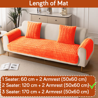 Premium Plush Sofa Cover Mat with 2 Arm Cover, Orange