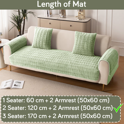 Premium Plush Anti Slip Sofa Cover Mat with 2 Armrest Cover, Green