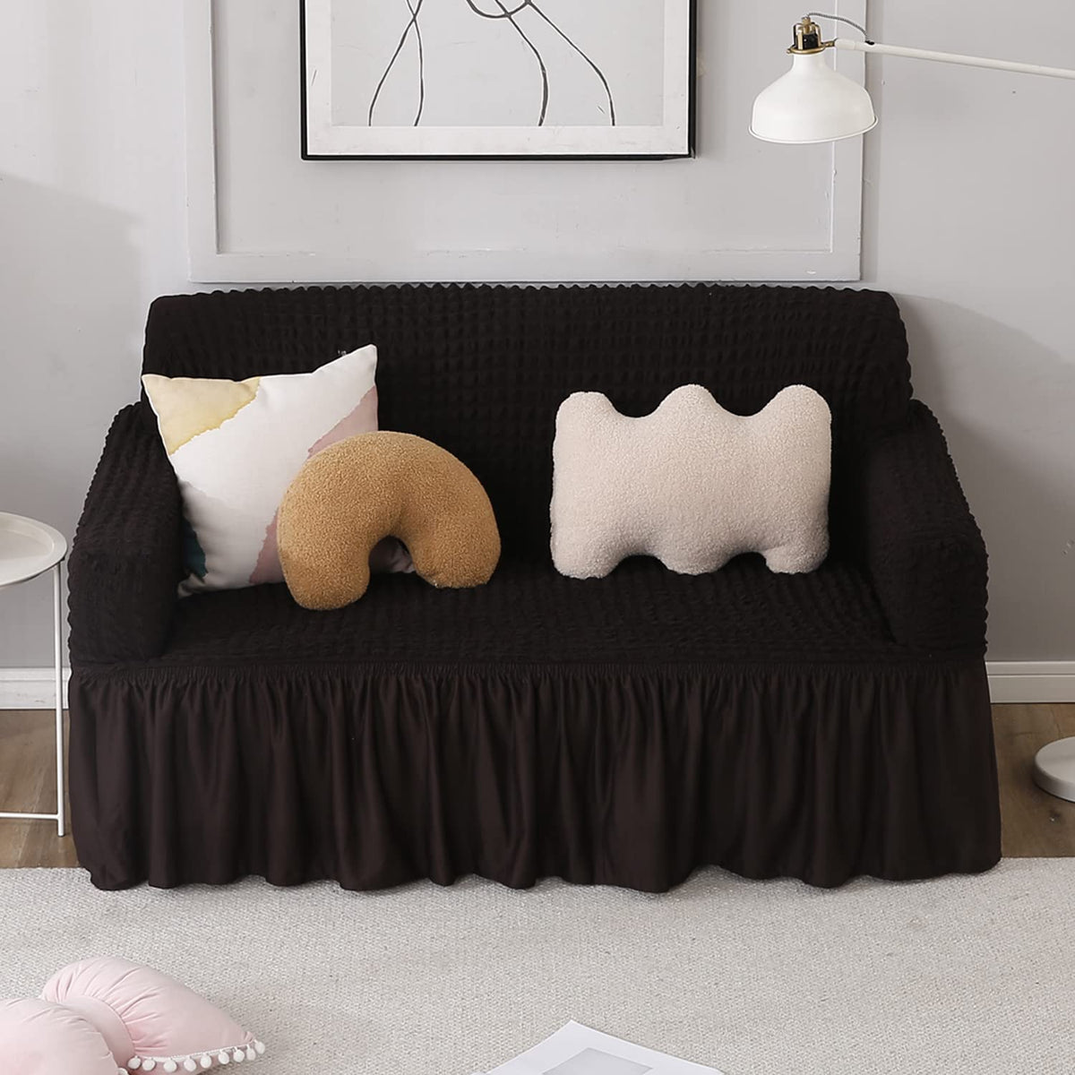 Dark Chocolate Elastic Turkish Bubble Frill 2 seater sofa cover