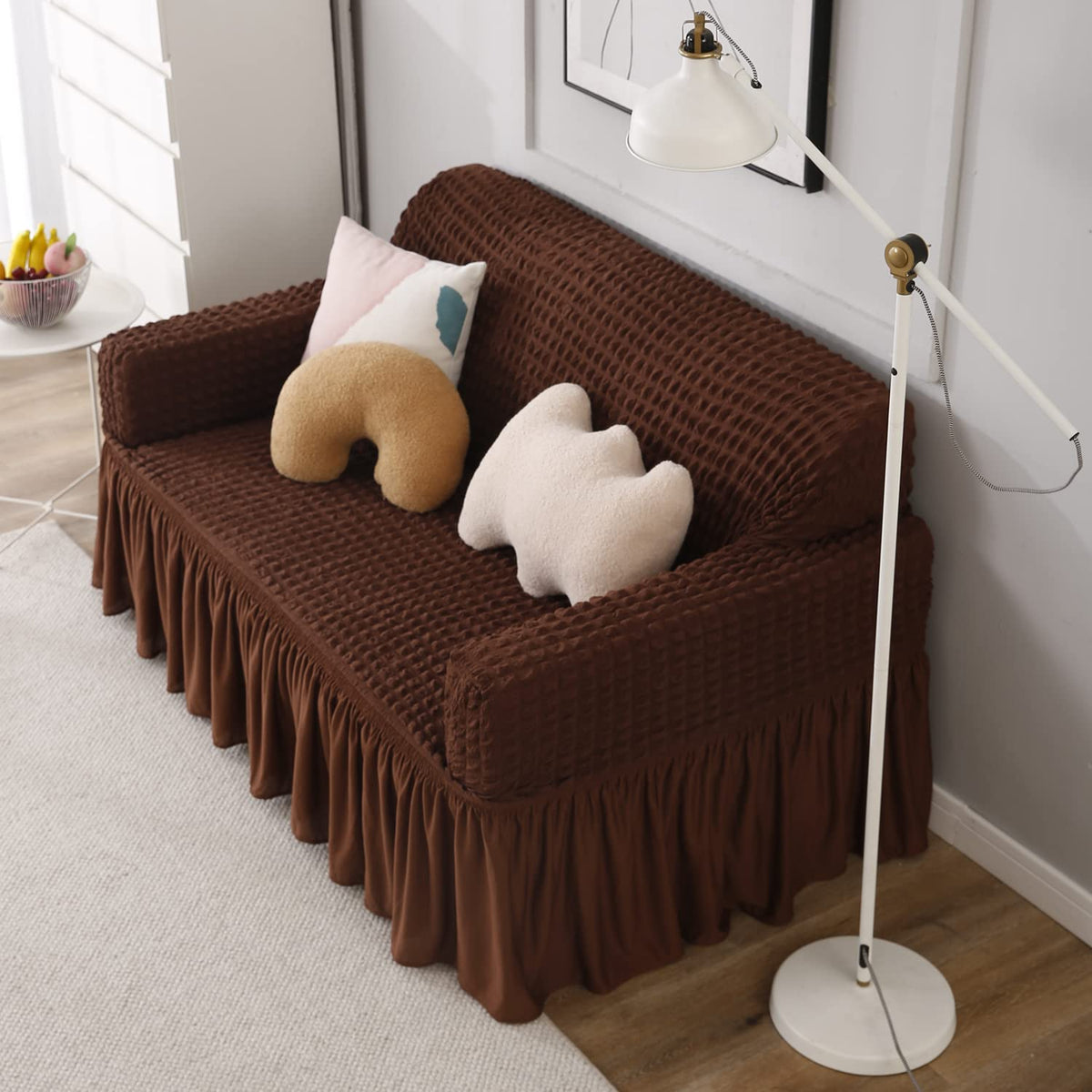 Dark Brown Elastic Turkish Bubble Frill 2 seater sofa cover