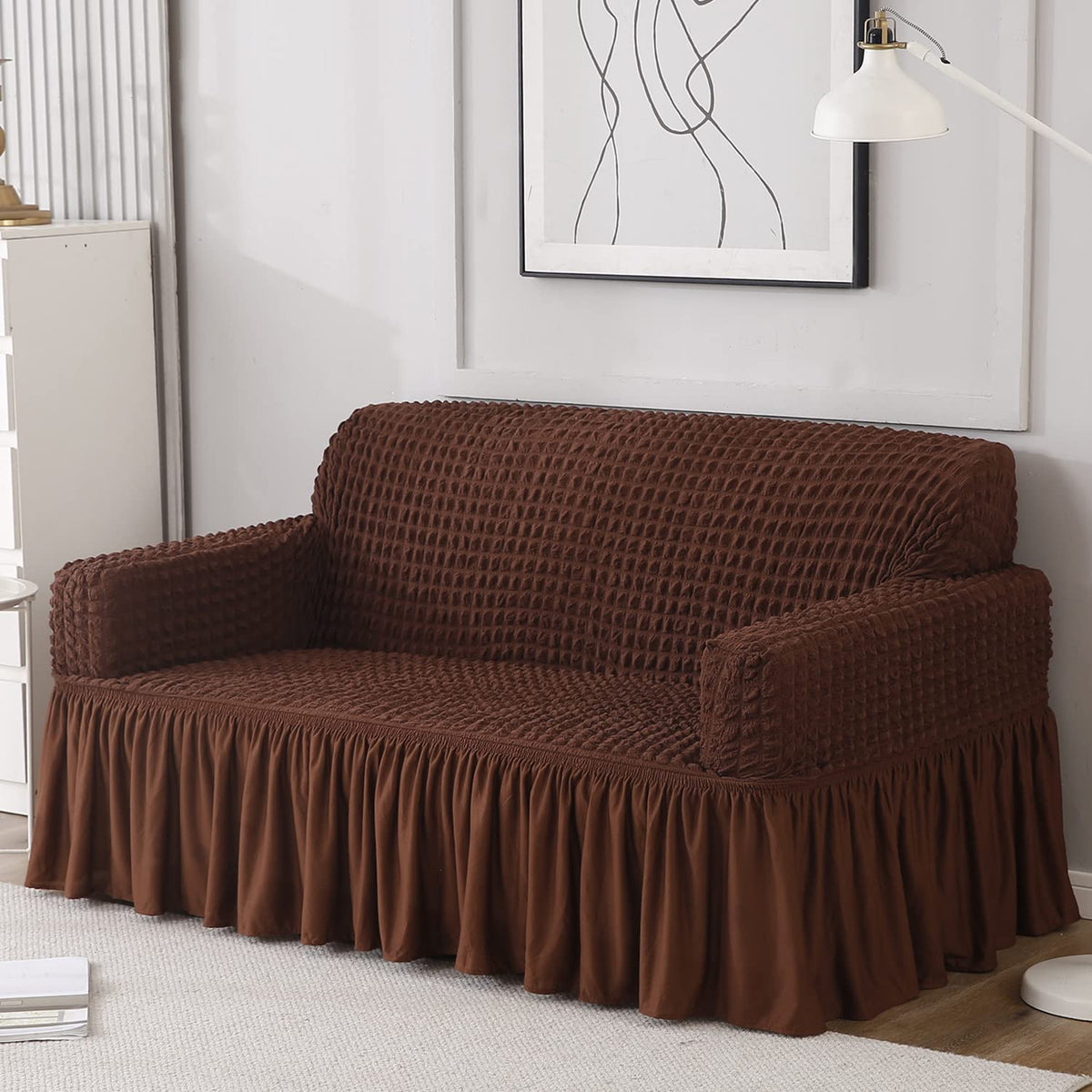 Dark Brown Stretchable Turkish Bubble three seater frill sofa cover​