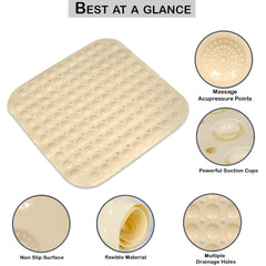 PVC Shower Mat Anti-Slip with Massage Acupressure Points, 48x48 cm, Beige