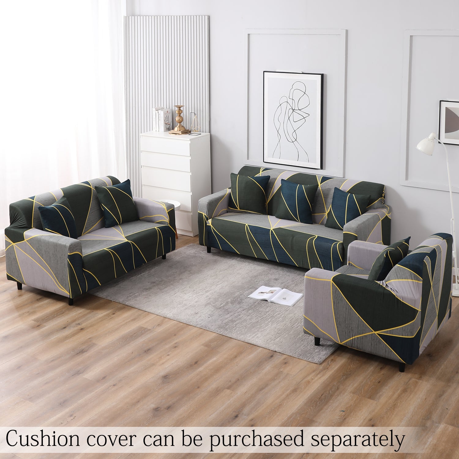 Seaweed Geometric Abstract elastic sofa cover sets for 1,2,3,4,5 & 7 seater sofas