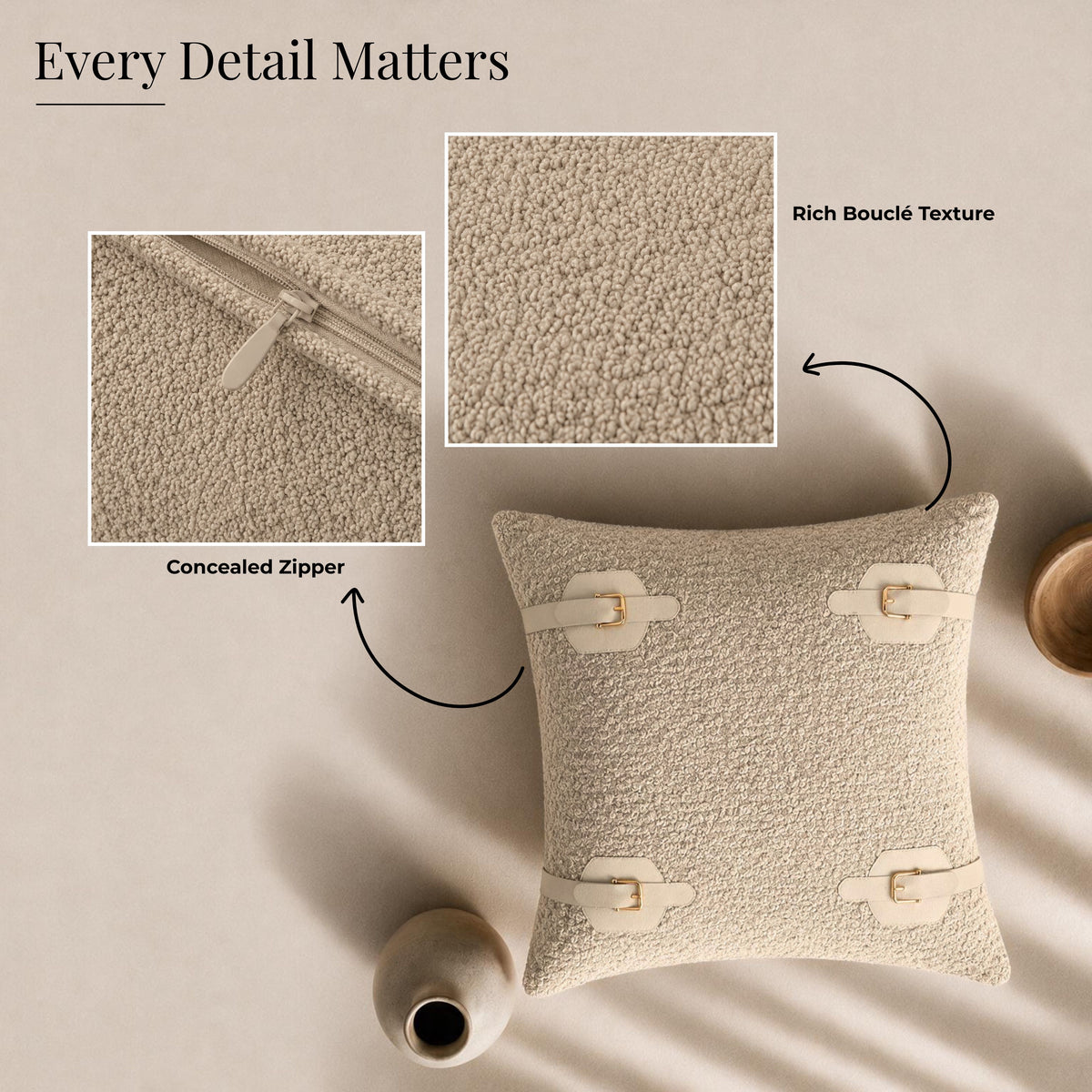 HOKIPO Boucle Cushion Cover 16x16 Inch for Sofa, Beige