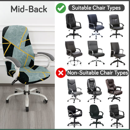 Printed Office Chair Cover for Desk Chair (Mid-Back) – 140 GSM Stretch Fabric – Washable & Anti-Slip – Fits Mid-Back Office Chairs, Multicolor Abstract Geometry - Medium